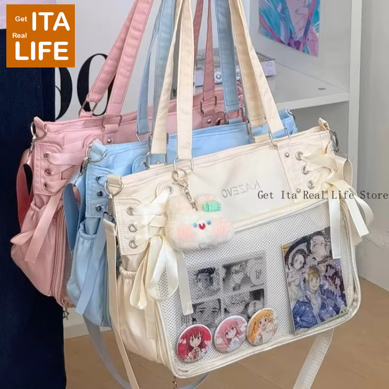 Italife luxe grand Ita sac avec ruban ACG affichage femmes bleu