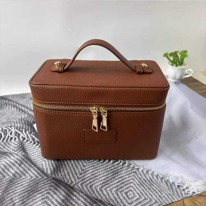 Sac de maquillage classique personnalisable à motif pierre pour femme, doublure en cuir facile à nettoyer, sac de rangement carré pour produits de soin