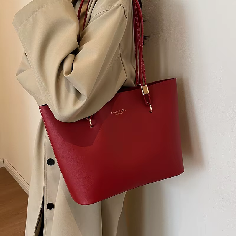 Sac à bandoulière rouge en cuir PU, grande capacité, marque de bonne qualité, fourre-tout de luxe de styliste, grand sac à main pour banlieue, fête de mariage