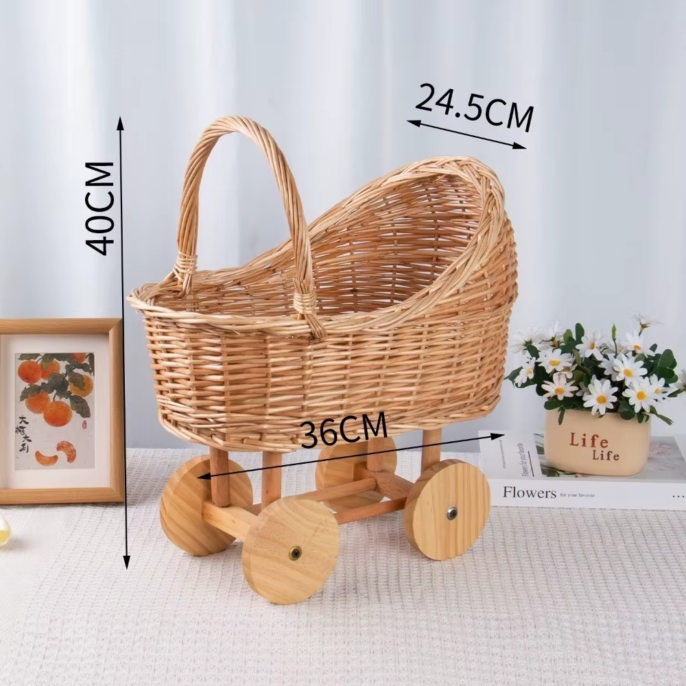 Grand panier de fleurs tissé Vintage avec poignée