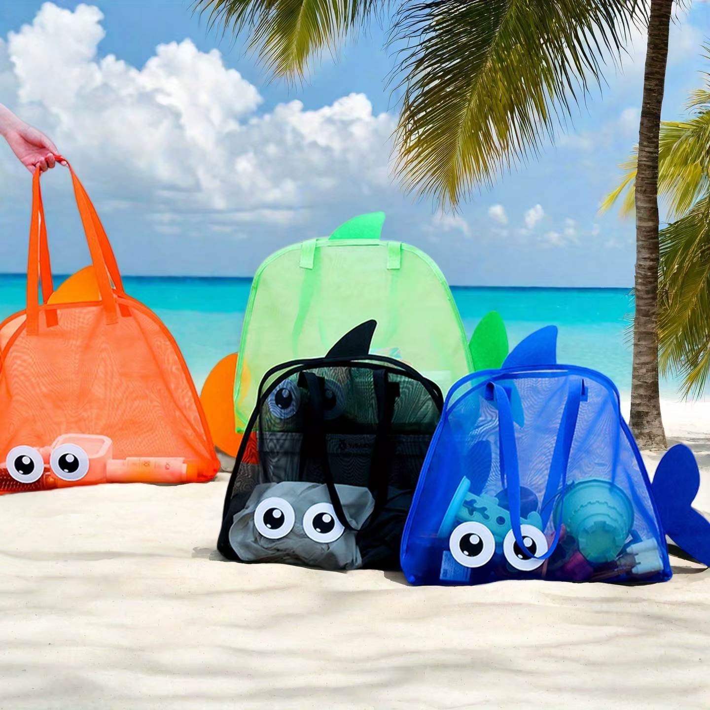 Sac de plage en filet, grand sac fourre-tout