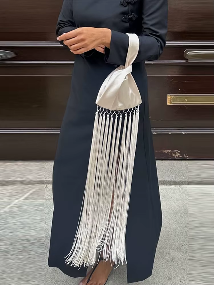 Mini sac à main en satin à franges pour femme