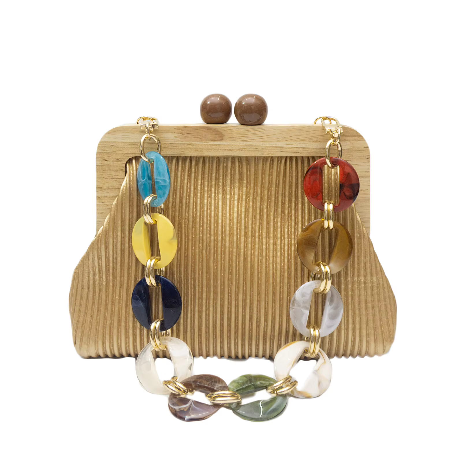 Sac de soirée élégant pour femme en paille avec cadre en bois et chaîne en acrylique