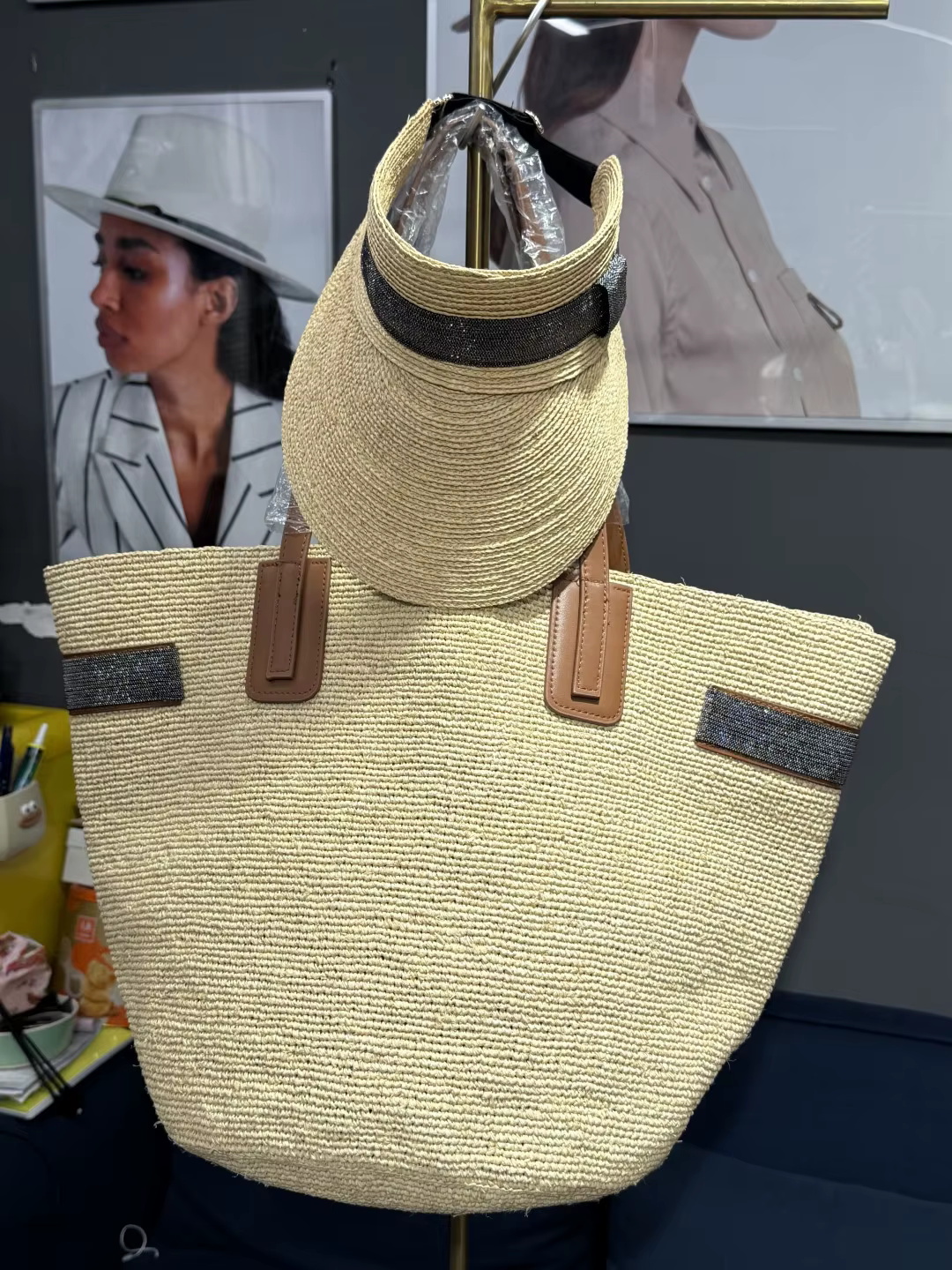 Nouveauté 2026 : Ensemble sac à main et chapeau en raphia tressé pour femme — Élégant