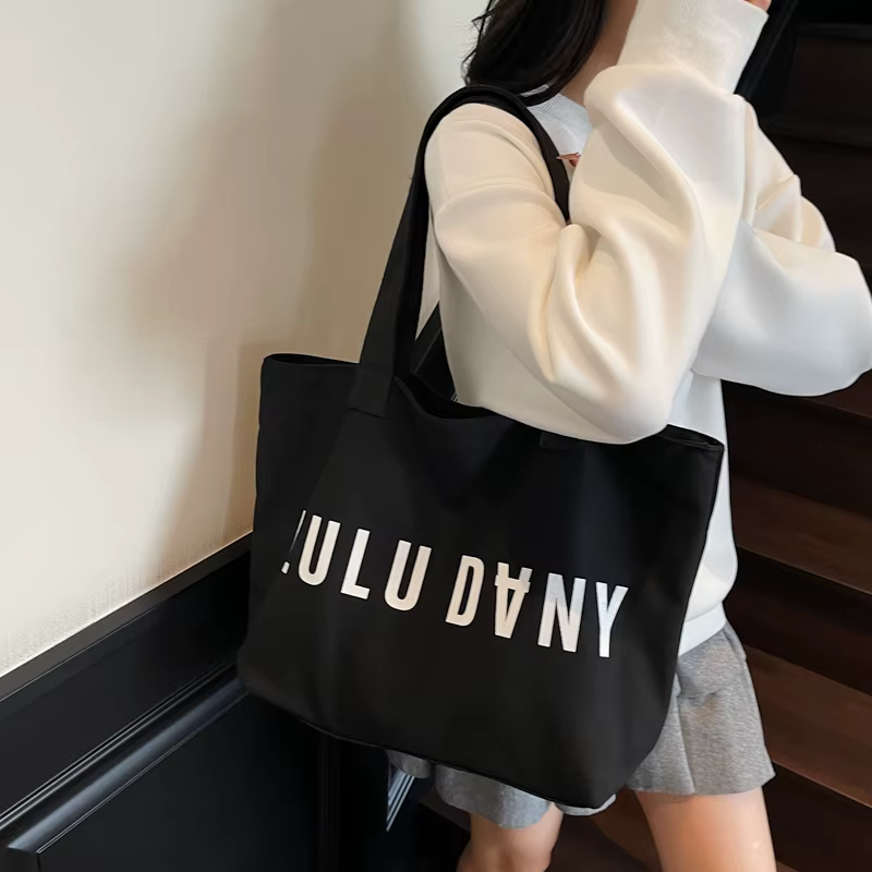 Sac à main en toile imprimé lettre pour femme | Sac fourre-tout à bandoulière de grande capacité