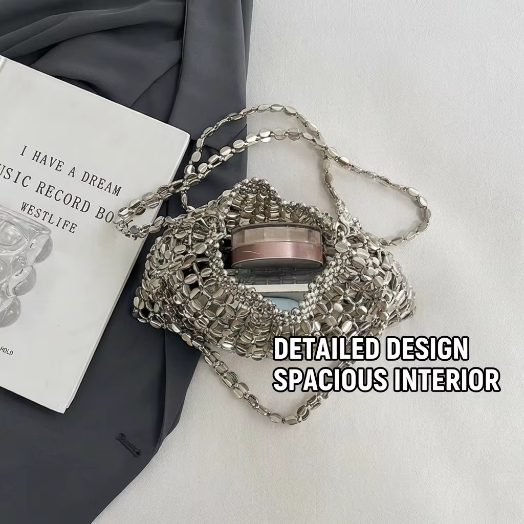 Sac seau brillant argenté pour femme
