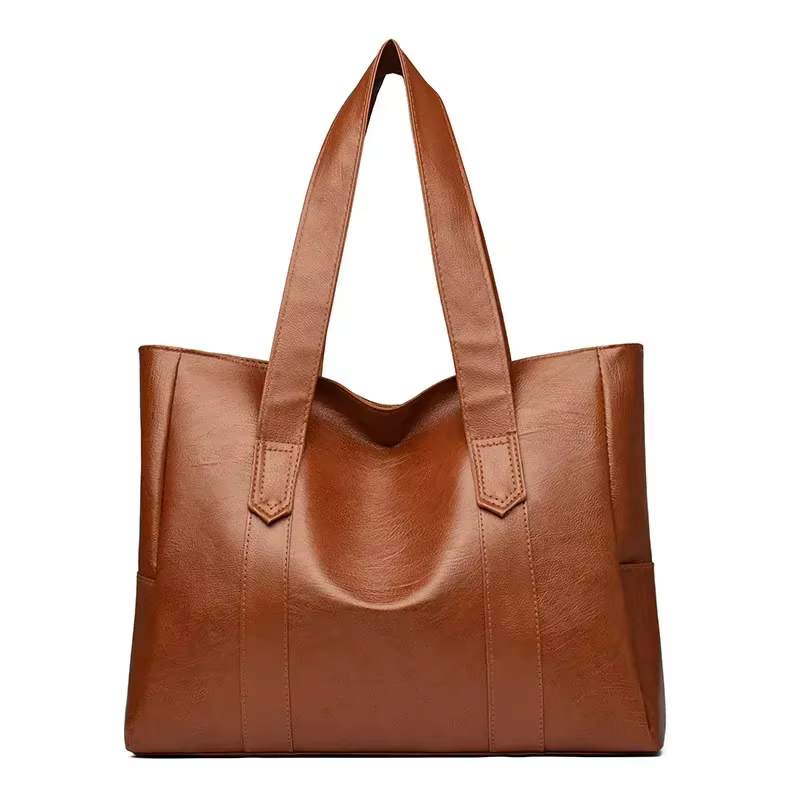 Grand sac cartable en cuir souple pour femmes, classique, couleur unie, Simple, décontracté, grande capacité, fourre-tout à bandoulière unique