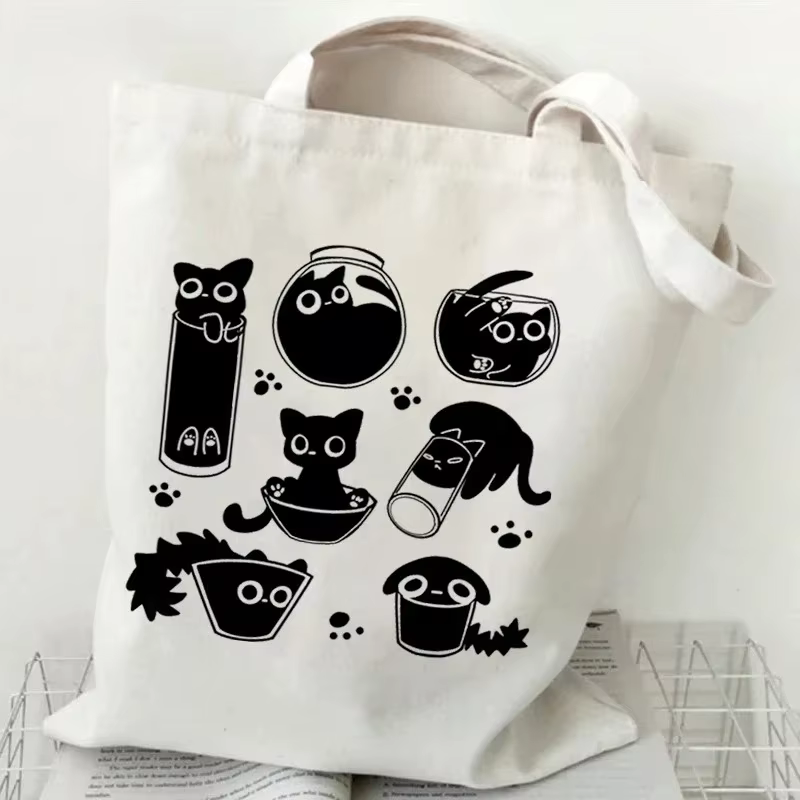 Sac fourre-tout en toile imprimé chat
