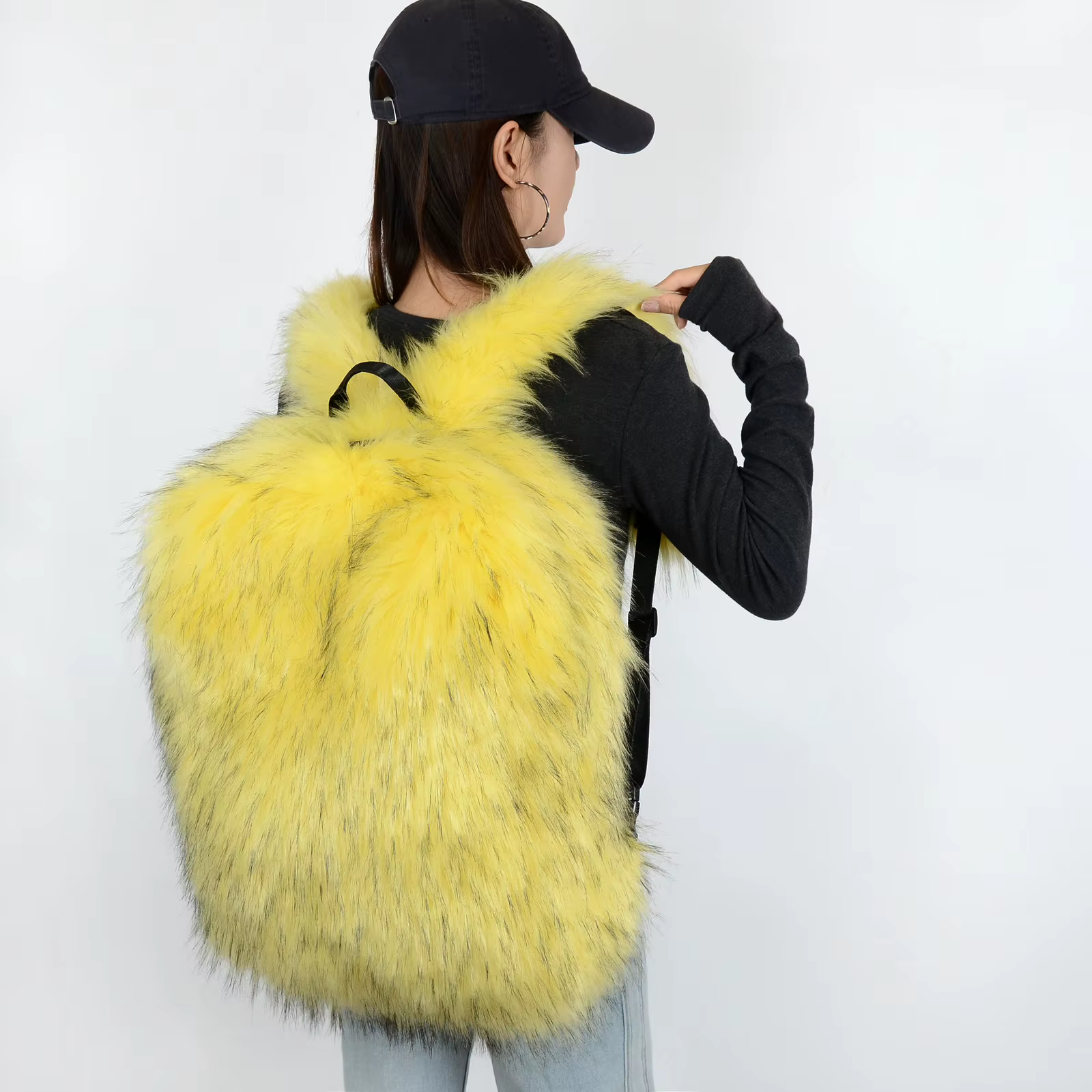 Nouveau sac à dos en fausse fourrure grande capacité unisexe
