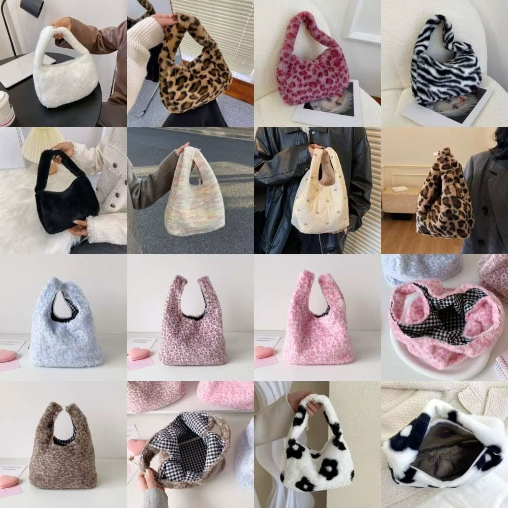 Sac fourre-tout en peluche imprimé léopard