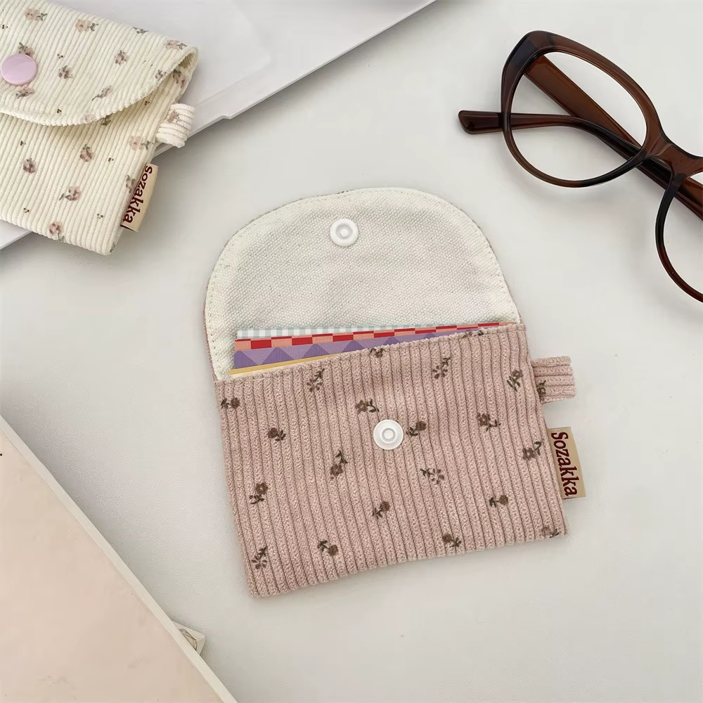 Mini Portefeuille Porte-Monnaie Petit Sac Carré en Corduroy pour Étudiant Bus Cartes d'Identité Bancaires