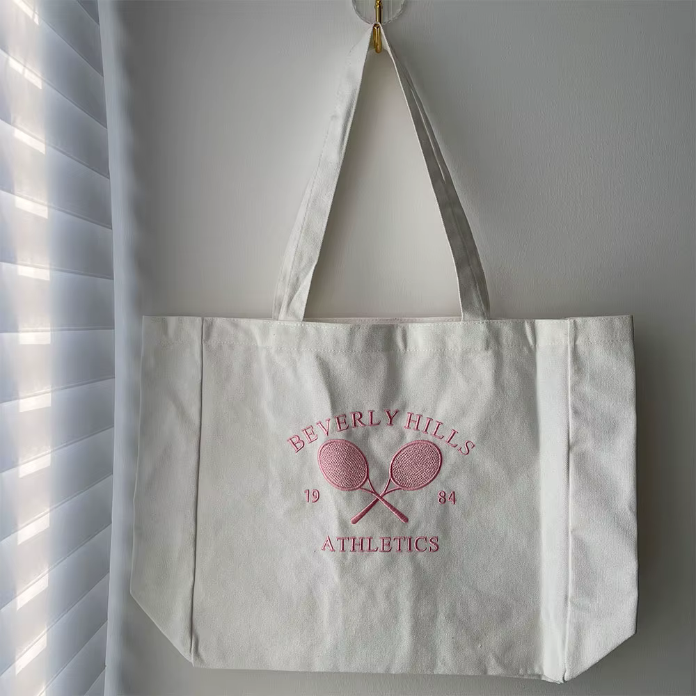 Sac à provisions en toile brodée pour femme