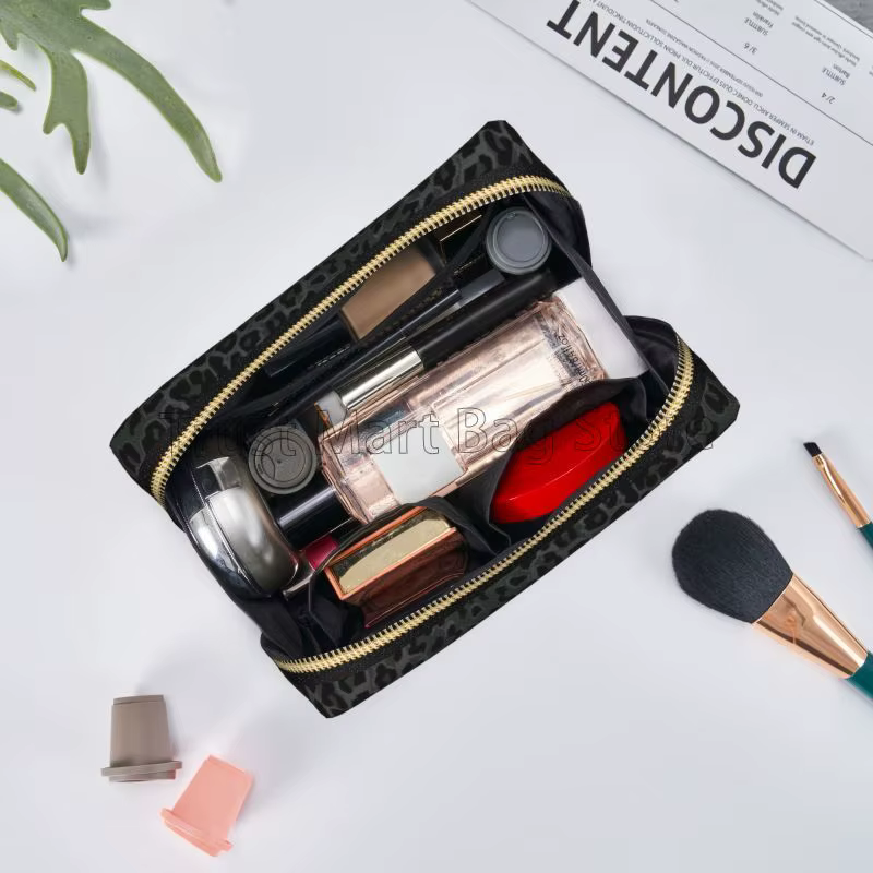 Sacs de maquillage en cuir imprimé léopard noir