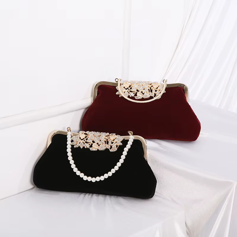 Pochettes de soirée en strass pour femmes, sac à main de fête en cristal scintillant et diamant, sac à bandoulière Vintage en velours pour Cocktail de mariage