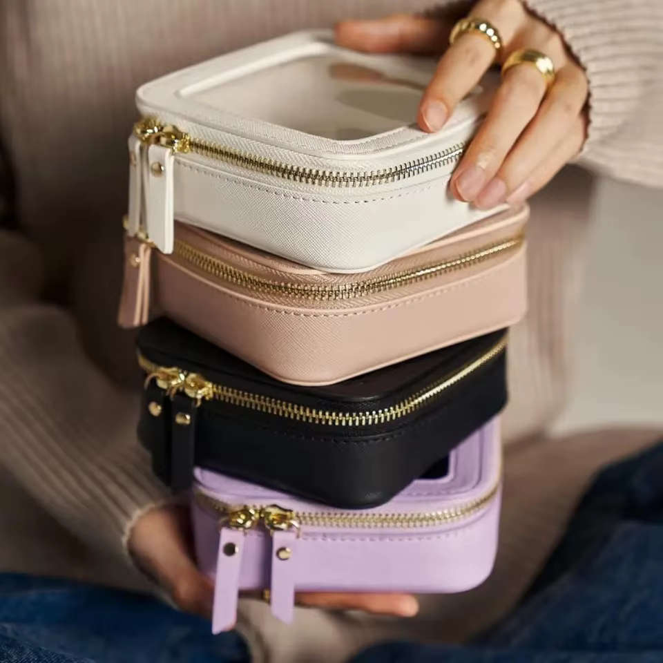 Mini trousse de maquillage transparente en Faux cuir Pu Saffiano végétalien