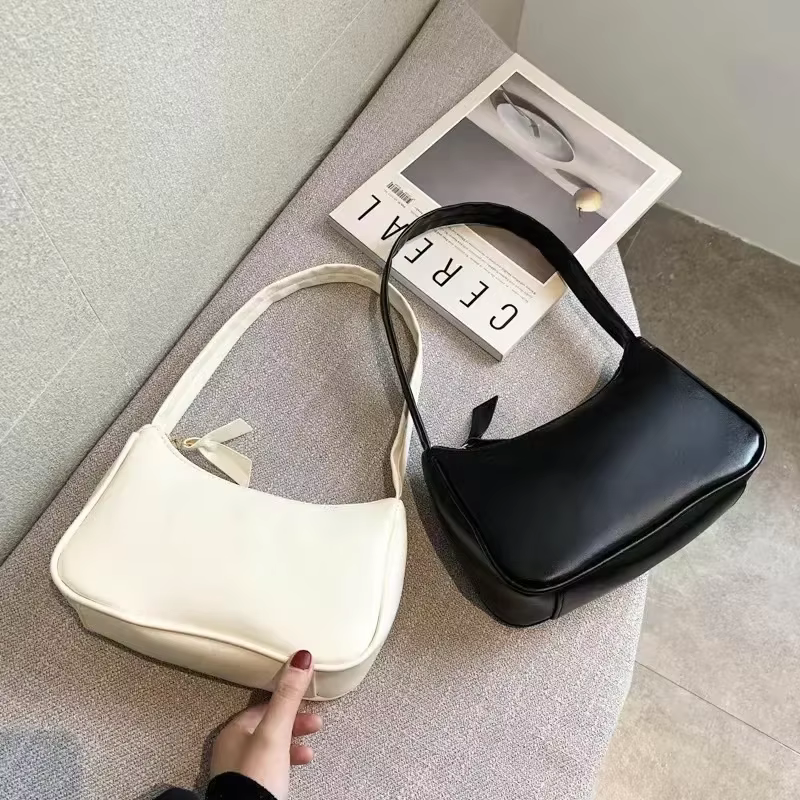 Nouveau rétro souple en cuir PU femmes épaule sous les bras sacs décontracté couleur unie petit haut-poignée