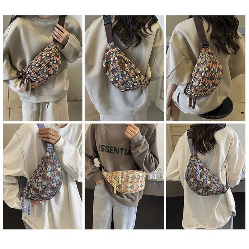 Sac banane femme en velours côtelé style bohème rétro