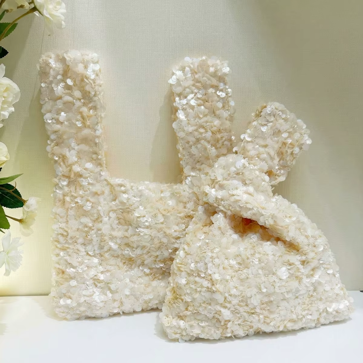Pochette de soirée élégante en sequins blancs pour femmes