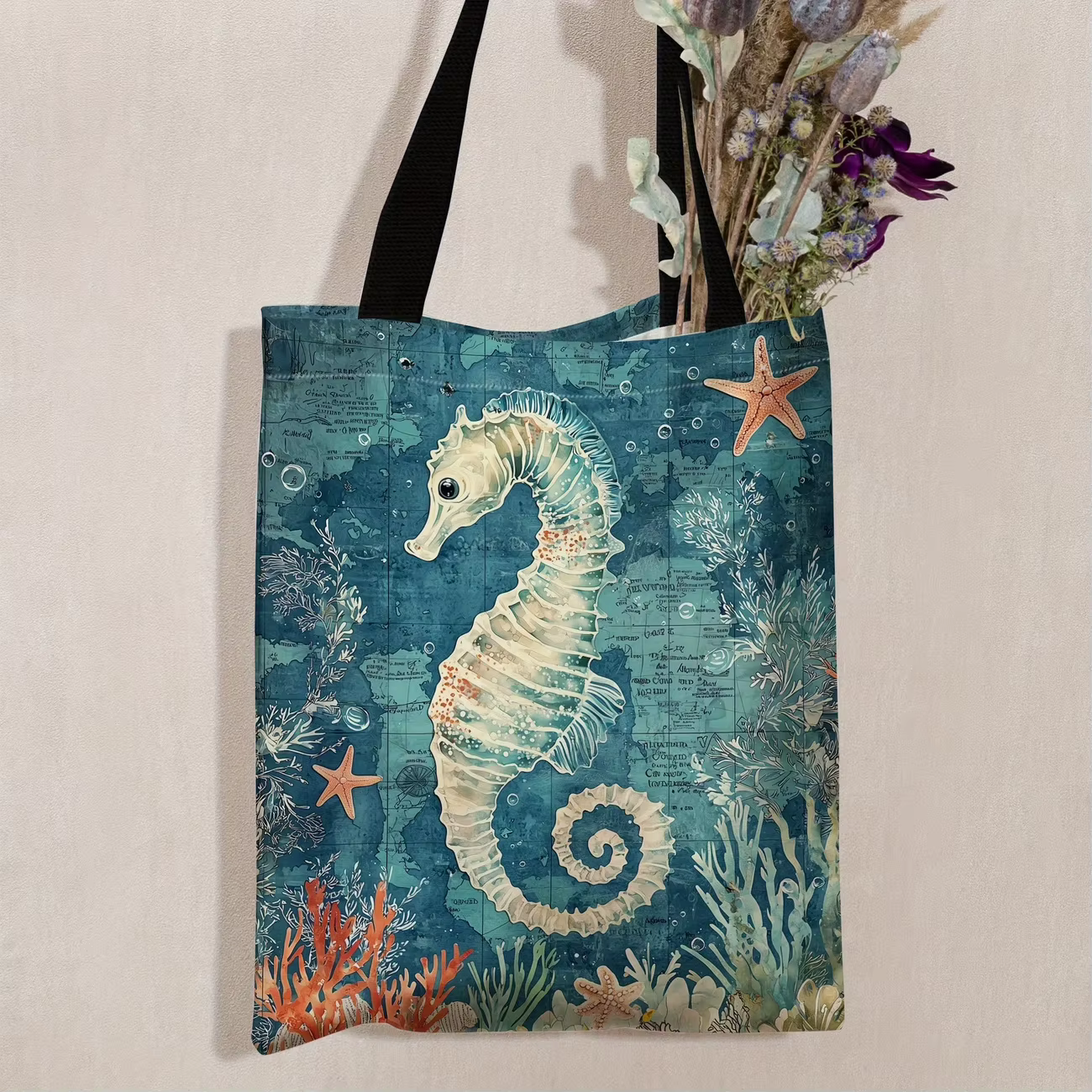 Sac fourre-tout rétro pour scène sous-marine hippocampe