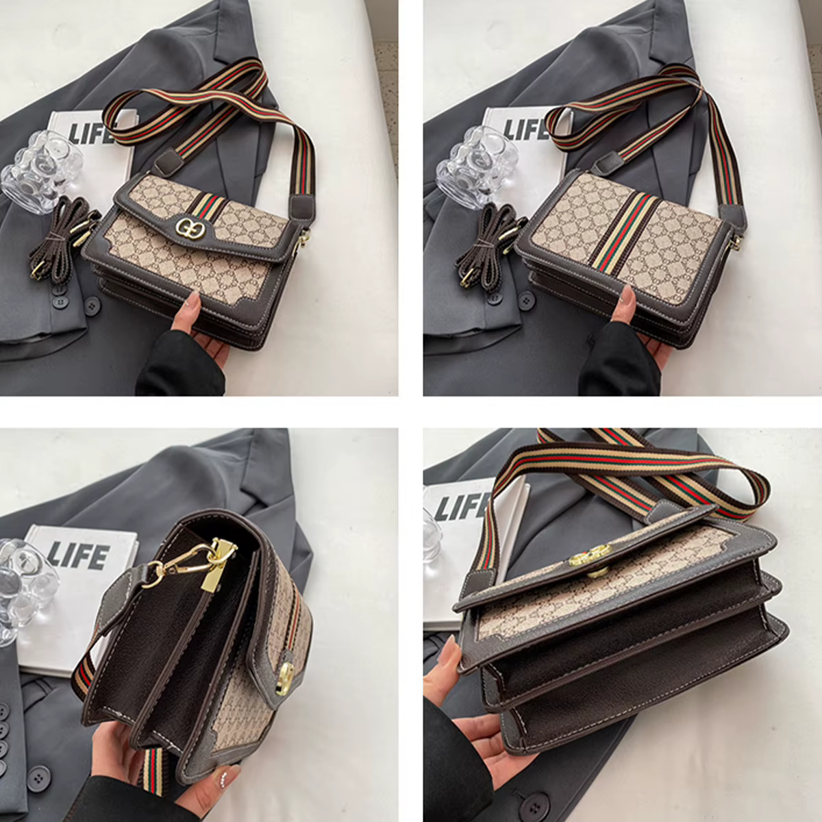 Sac bandoulière classique tendance en PU léger avec rabat