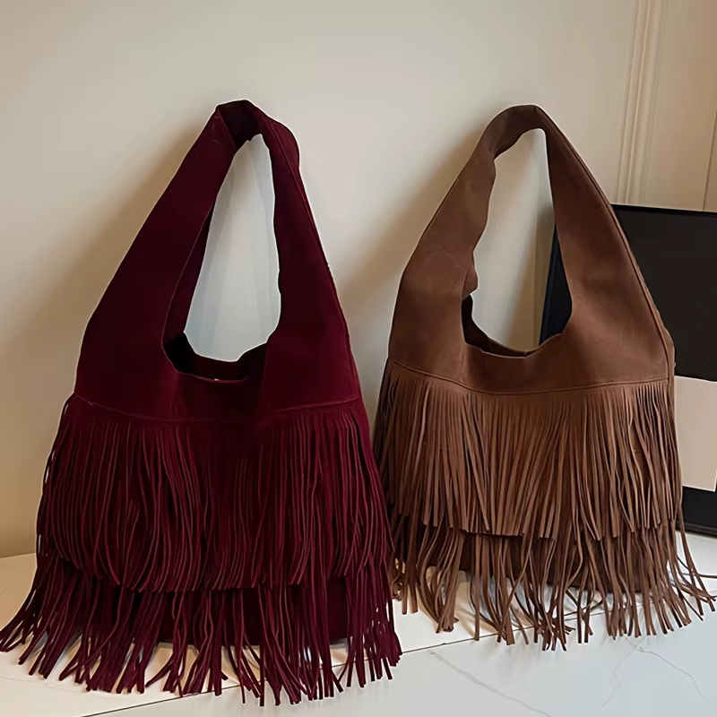 Perfect Lily Sac fourre-tout à pompons pour femme avec fermeture et frange
