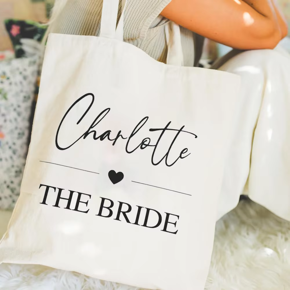 Sac fourre-tout en toile de mariage personnalisé