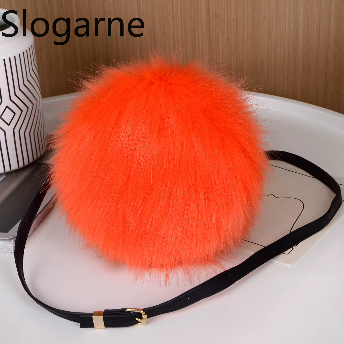 Mini sac à bandoulière rond en fausse fourrure pour femme