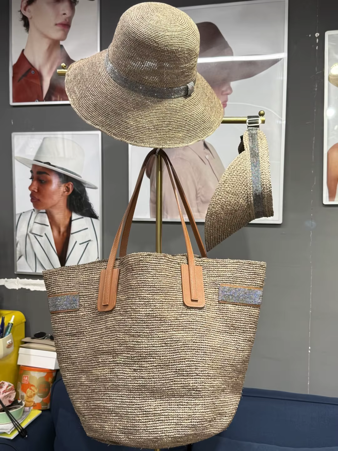 Nouveauté 2026 : Ensemble sac à main et chapeau en raphia tressé pour femme — Élégant