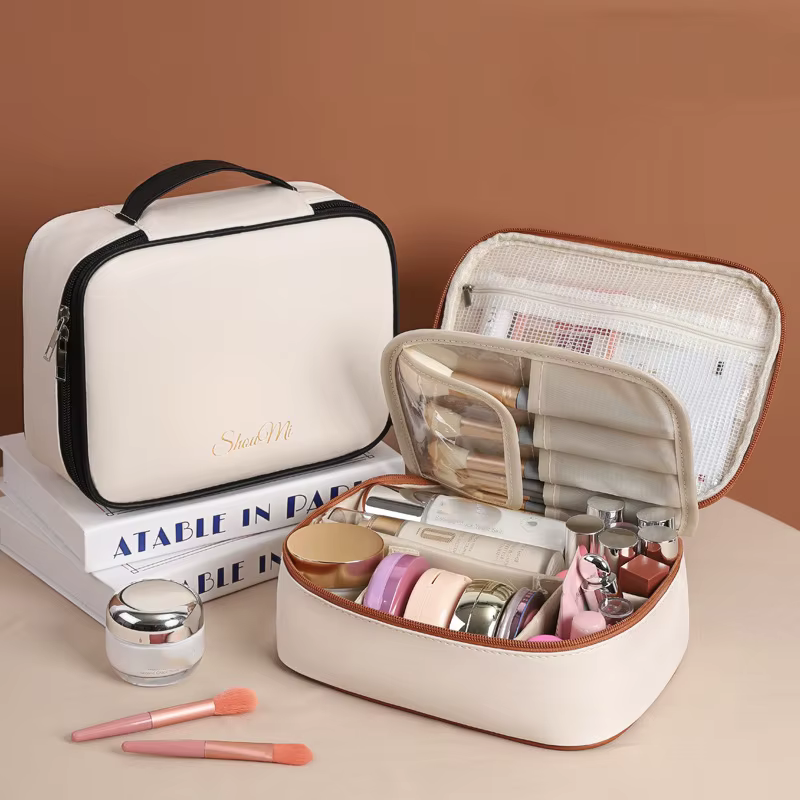 Sac de maquillage fourre-tout de luxe en PU pour femmes