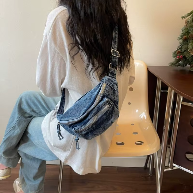 Sac banane vintage en jean délavé pour femme