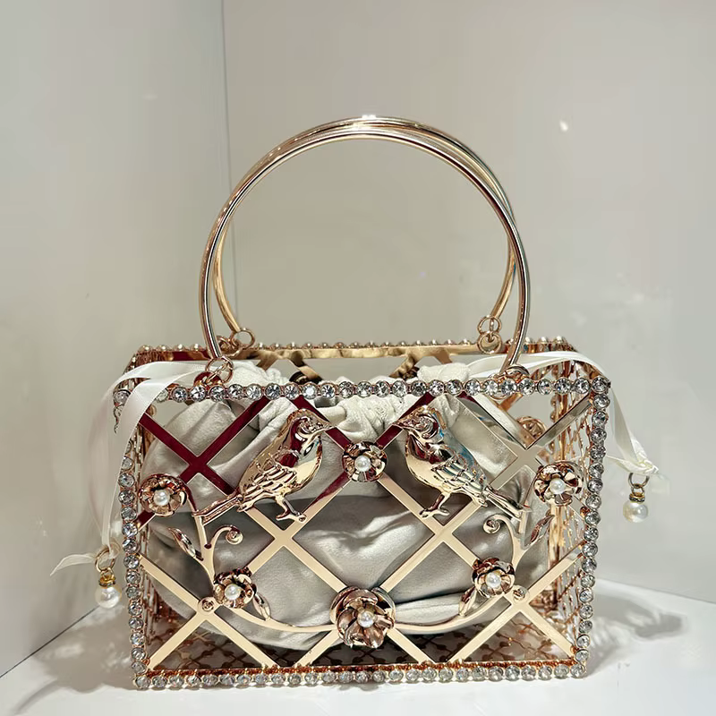 Seau Cage à oiseaux Mini sac à main femmes or gland sac à main