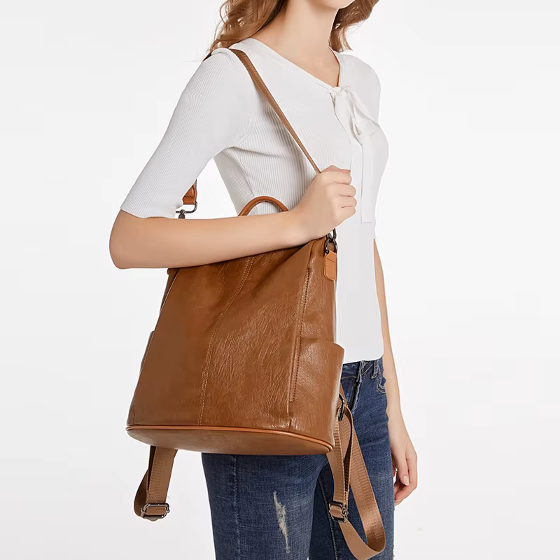 Sac à dos antivol marron pour femme