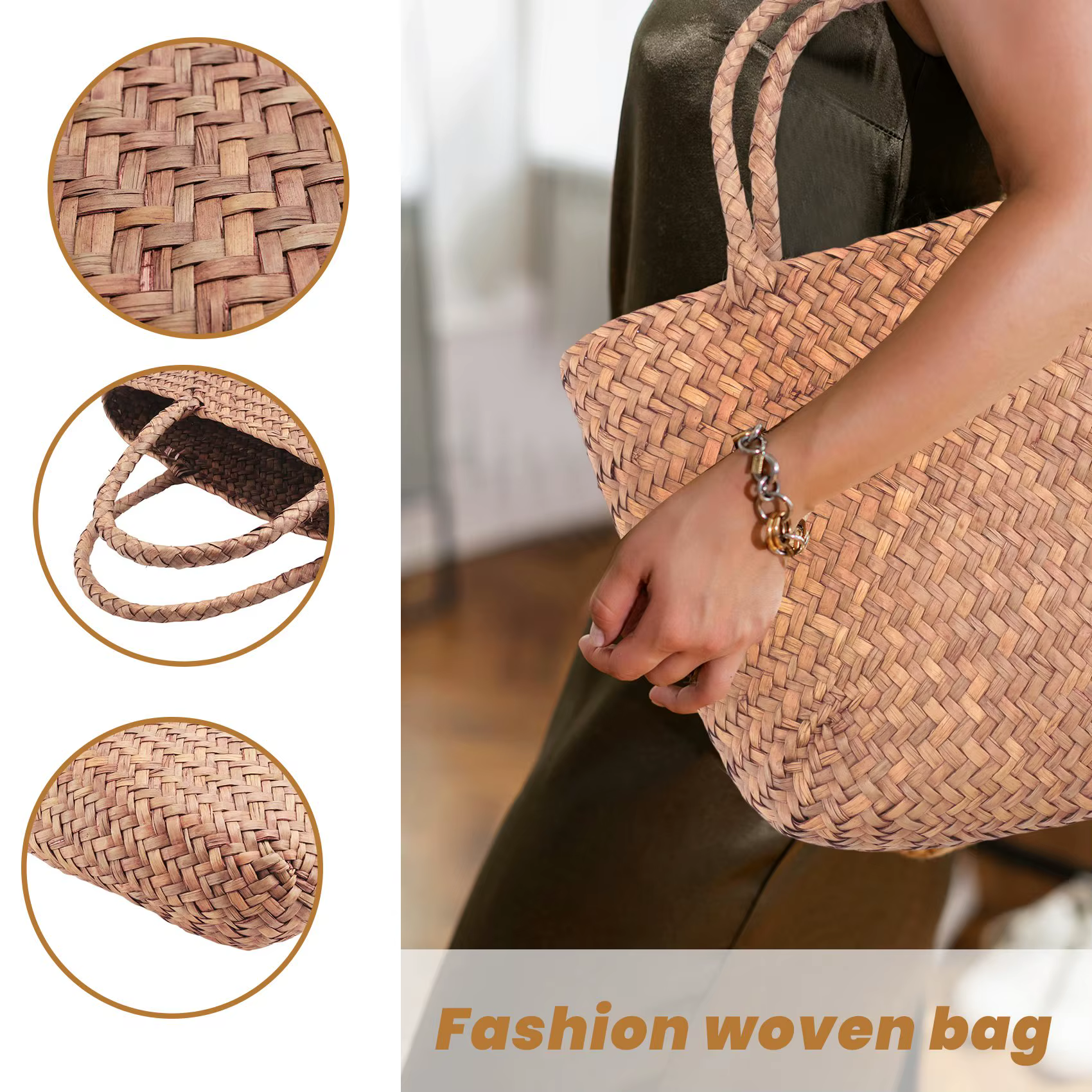 Sac à Main Tressé en Paille Naturelle pour Femme