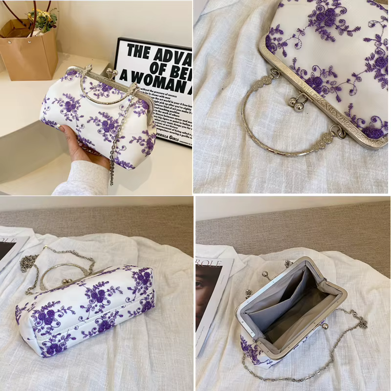 Luxe dentelle Fbric femmes sac de soirée chaîne épaule sac de messager coquille pince concepteur sac à main mode sac