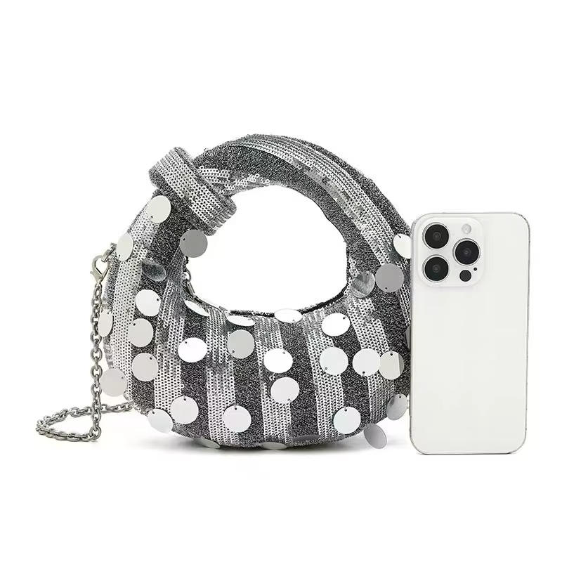 Demi-lune soirée pochette sacs de fête pour les femmes de luxe concepteur Denim gland strass sac à main paillettes