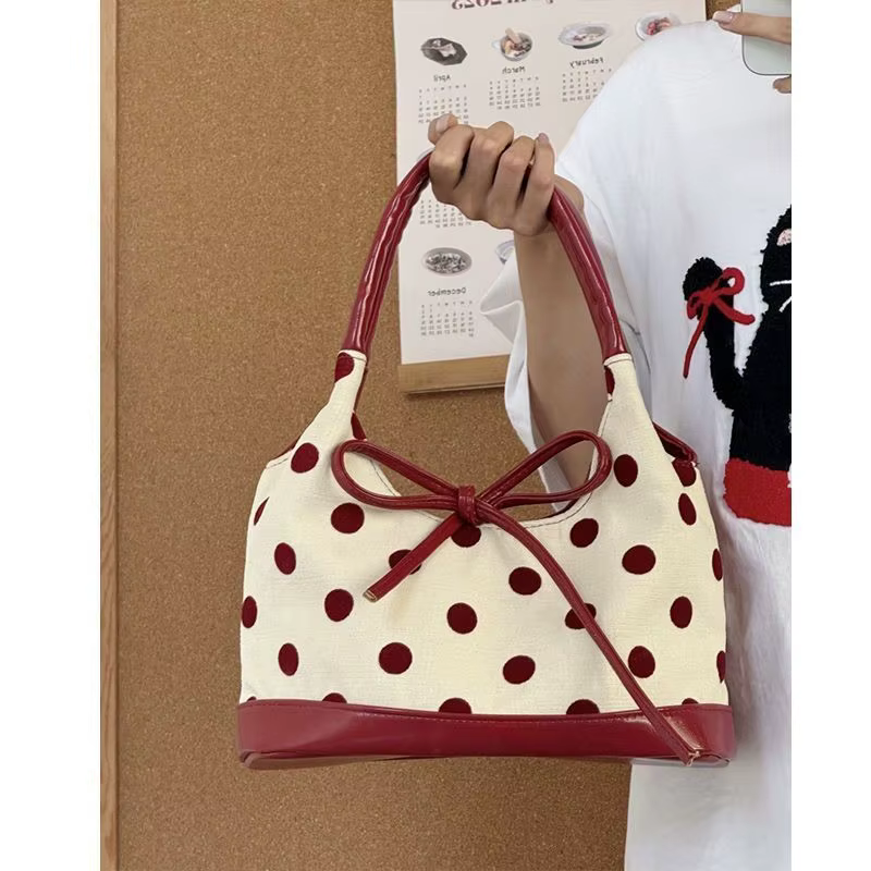 JIAERDI rétro point rouge sac à main femmes polyvalent arc grande capacité décontracté sacs à bandoulière dames doux mignon sous les bras sac esthétique