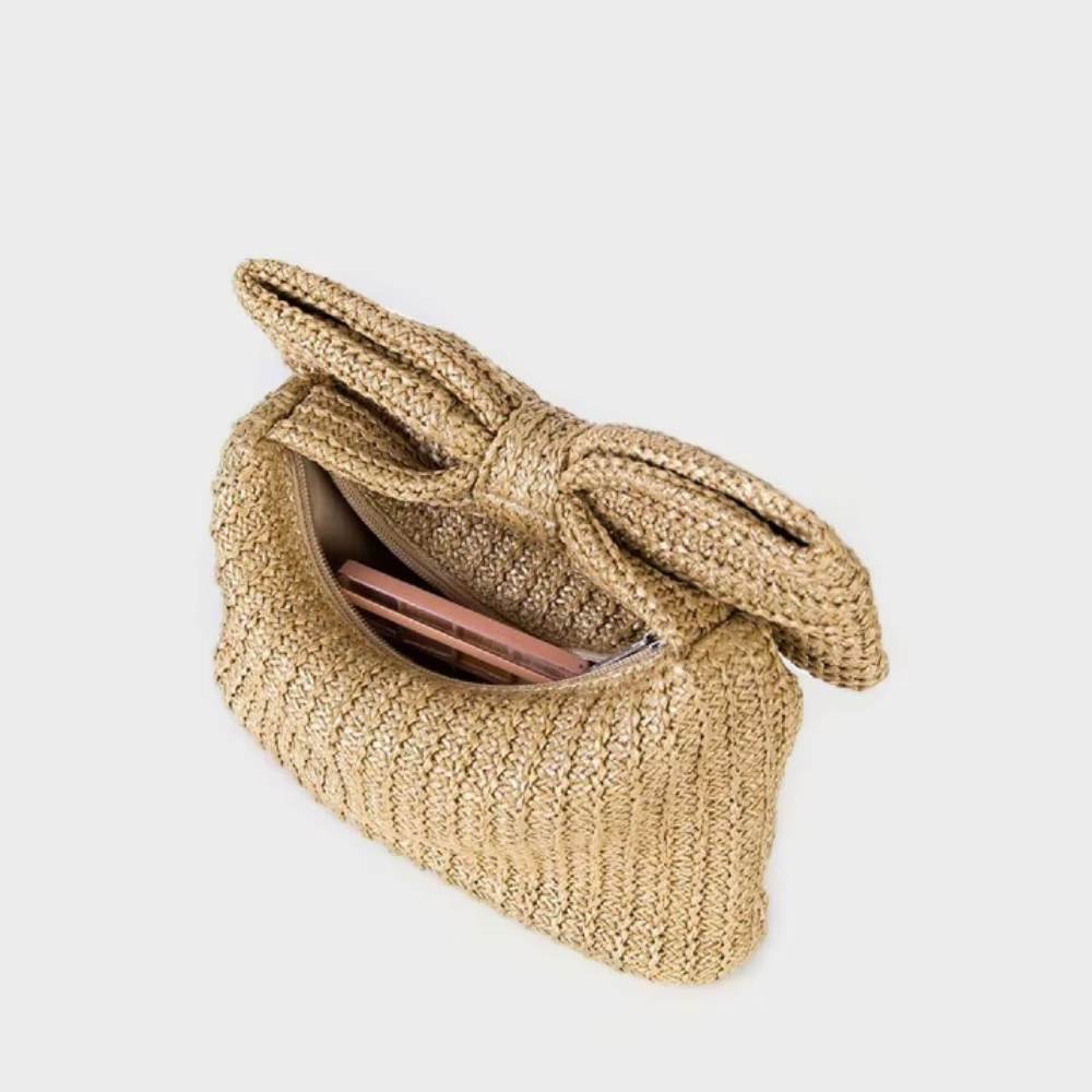 Sac à main chic en paille avec nœud pour femme – Design élégant d'été