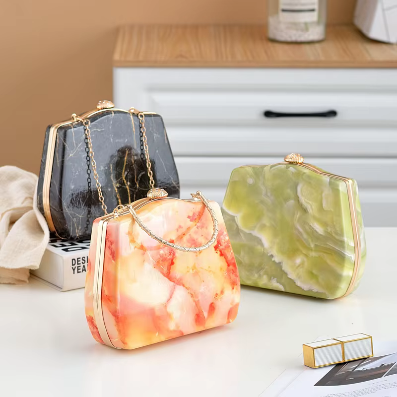 Pochette de soirée en Pu à motif de marbre d'inspiration de luxe