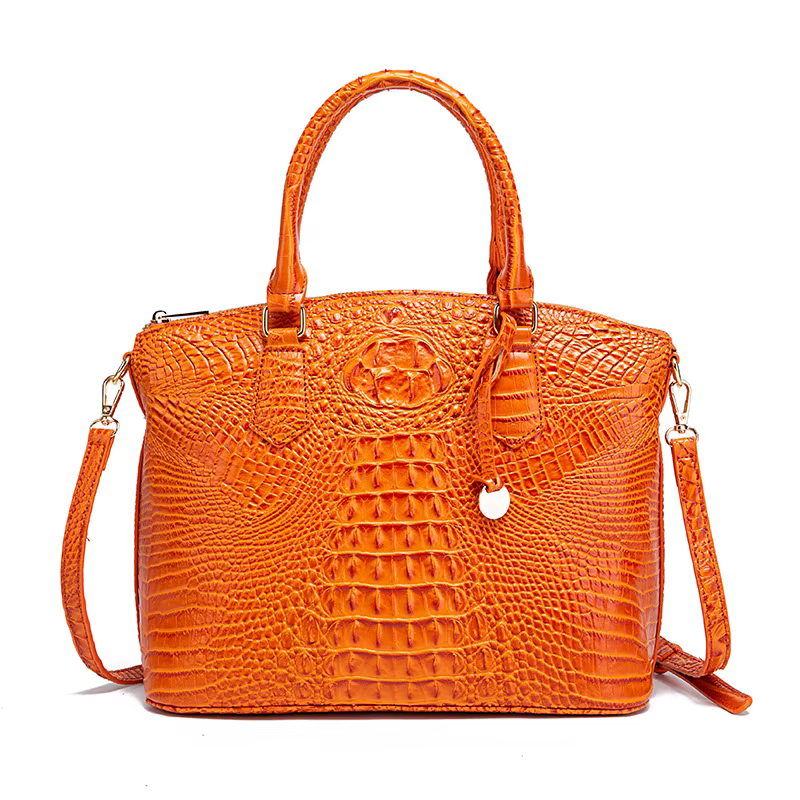 Sac à main vintage pour femme en cuir gaufré crocodile avec poignée supérieure et bandoulière