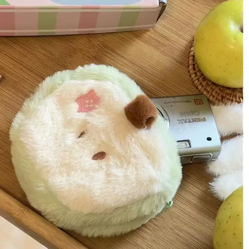 Porte-monnaie en peluche pomme mignon, Mini pochette Kawaii pour filles, porte-clés, portefeuille pour étudiant, organisateur de câbles d'écouteurs, poche douce et floue, cadeau