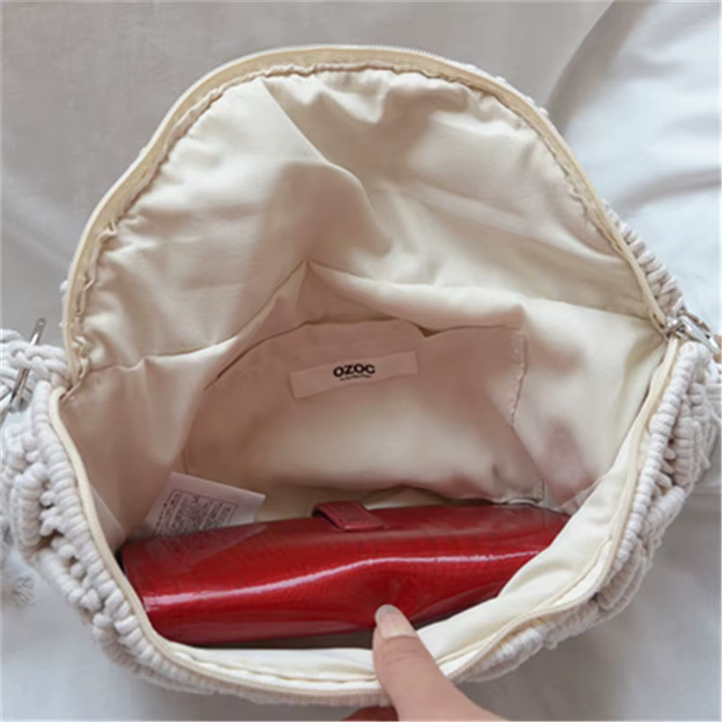 Sac de plage bohème tissé à la main avec pompons, crochet en coton évidé, fourre-tout de voyage, sacs à main de style ethnique, sac sous les bras, été