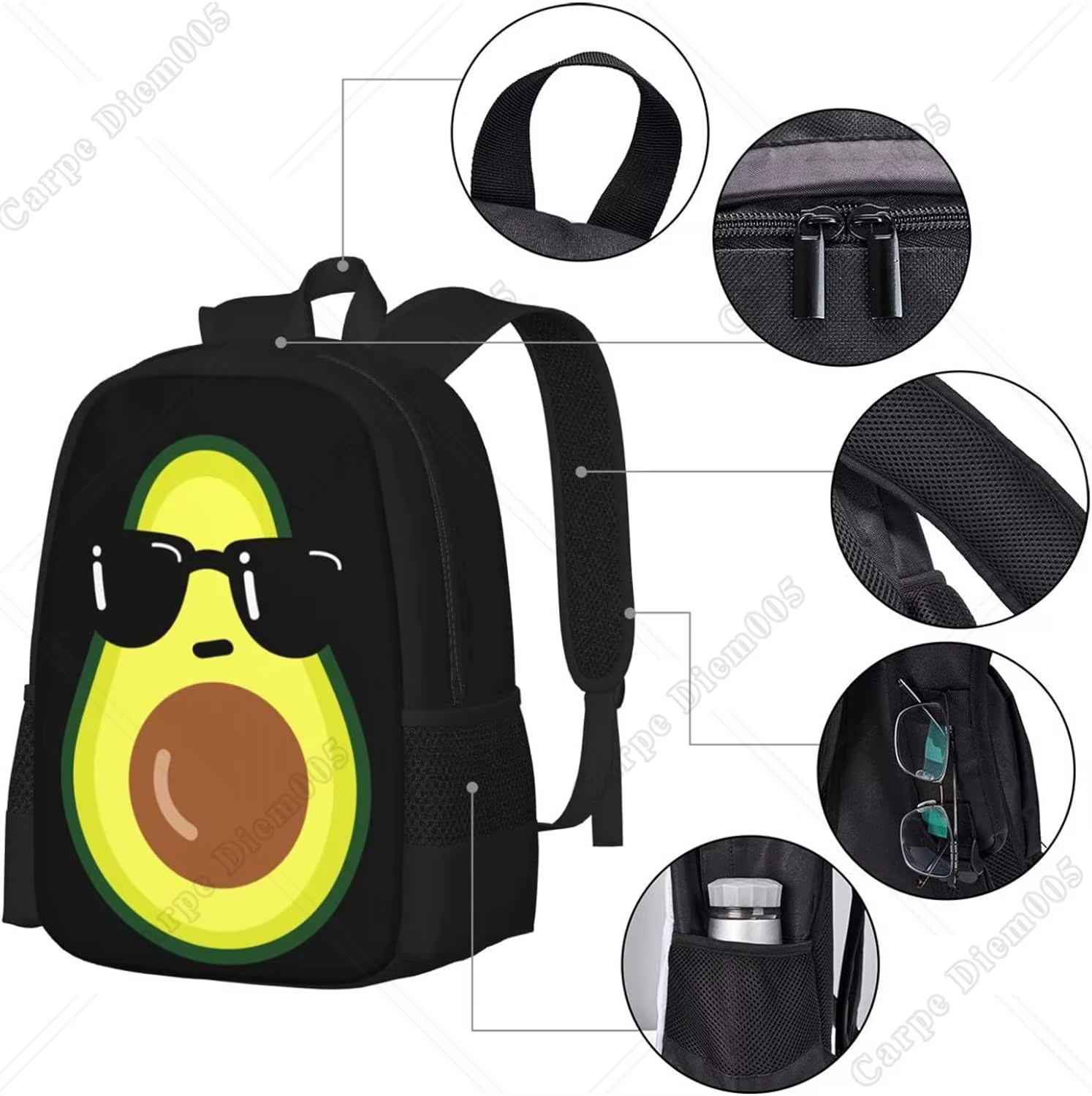 Sac à dos de dessin animé drôle avec lunettes de soleil noires