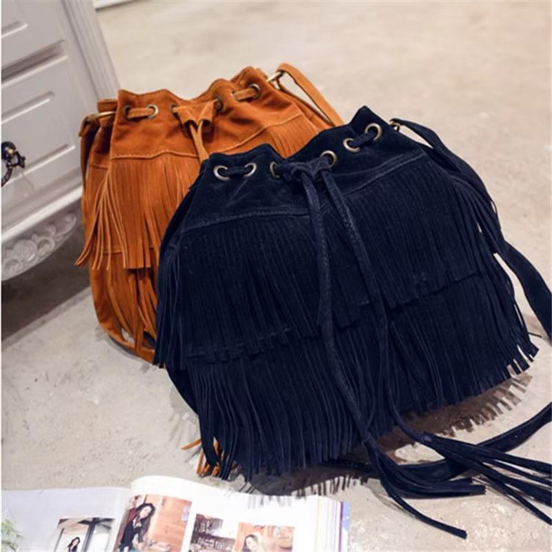 Sac à main rétro à franges en faux daim pour femme