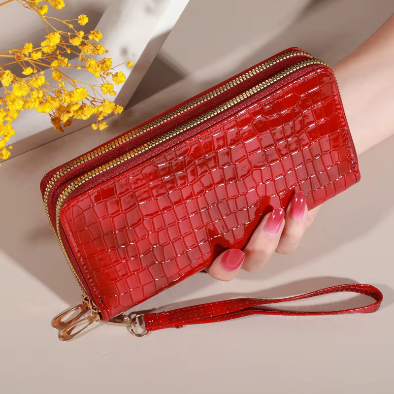 Portefeuille d'embrayage double couche vintage chic - Porte-monnaie et bracelet rétro à fermeture éclair - Accessoire pour femme à la mode avec rangement sécurisé