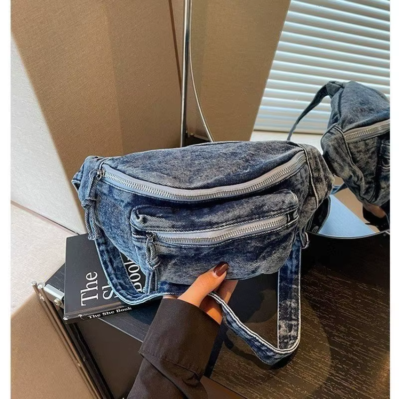 Sac banane vintage en jean délavé pour femme
