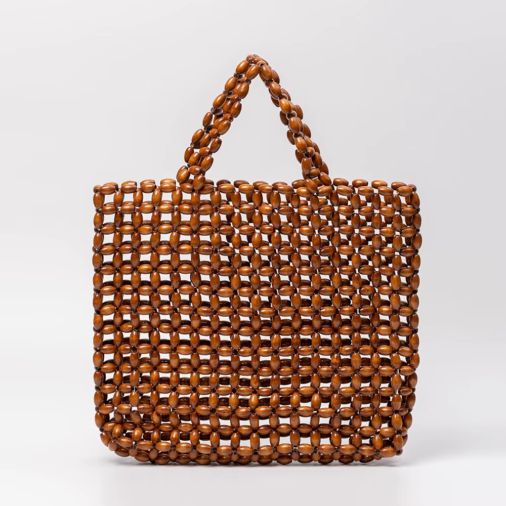 Sac à main rétro en perles de bois tissées à la main