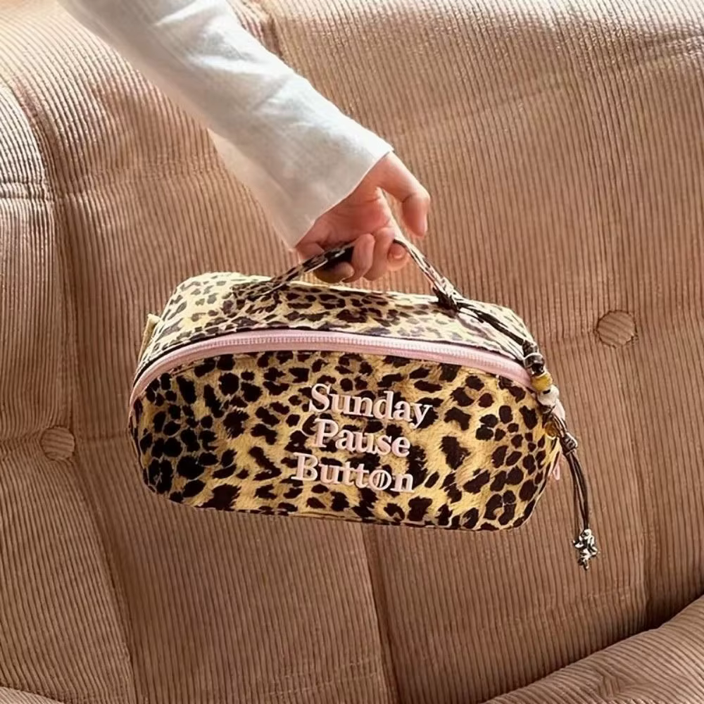 Sac fourre-tout léopard vintage tendance grande capacité avec fermeture éclair