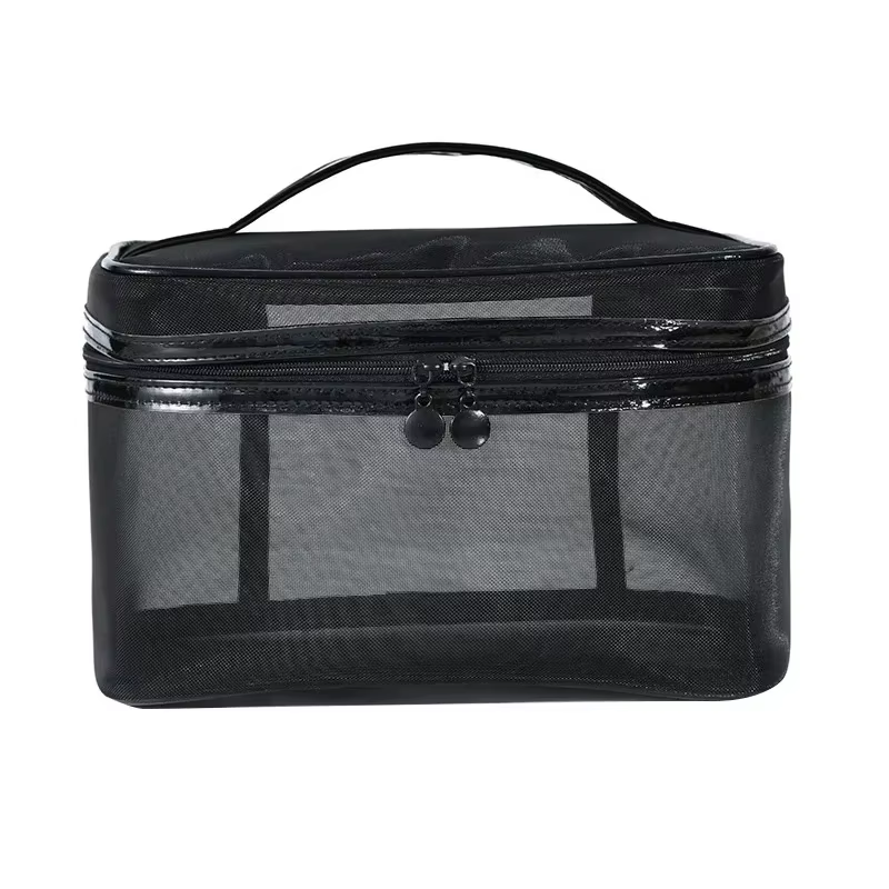 Trousse de maquillage en maille noire pour femme