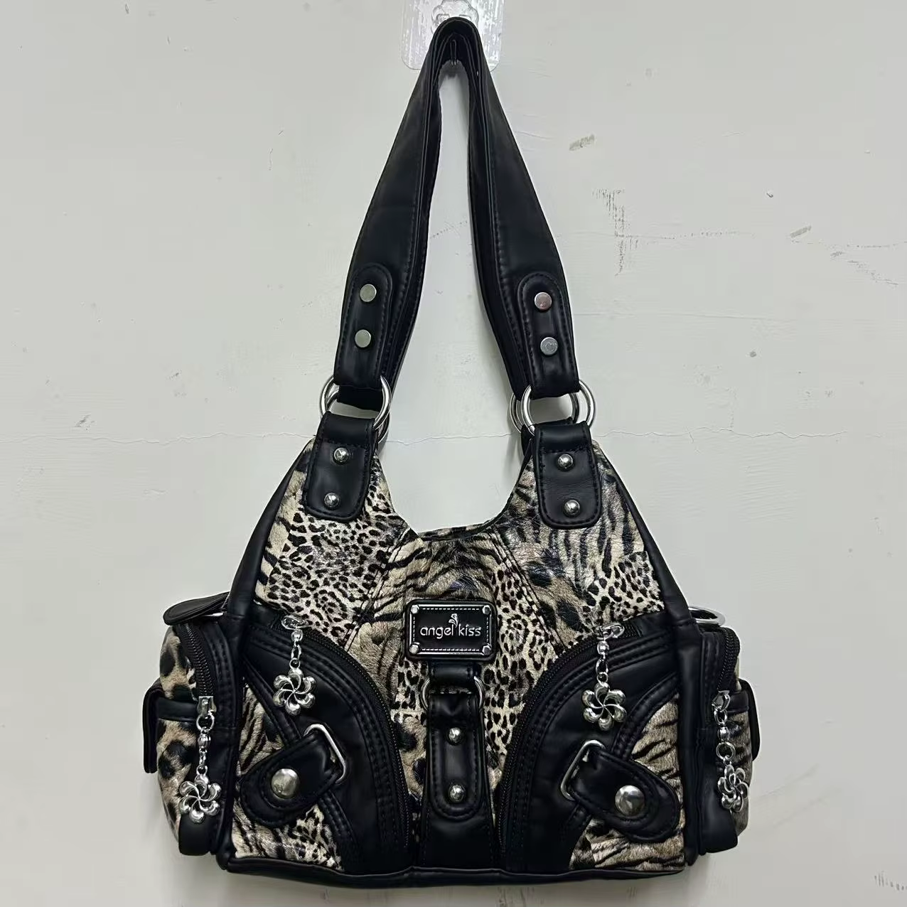Sac à bandoulière Angel Kiss Vintage Y2K à imprimé léopard