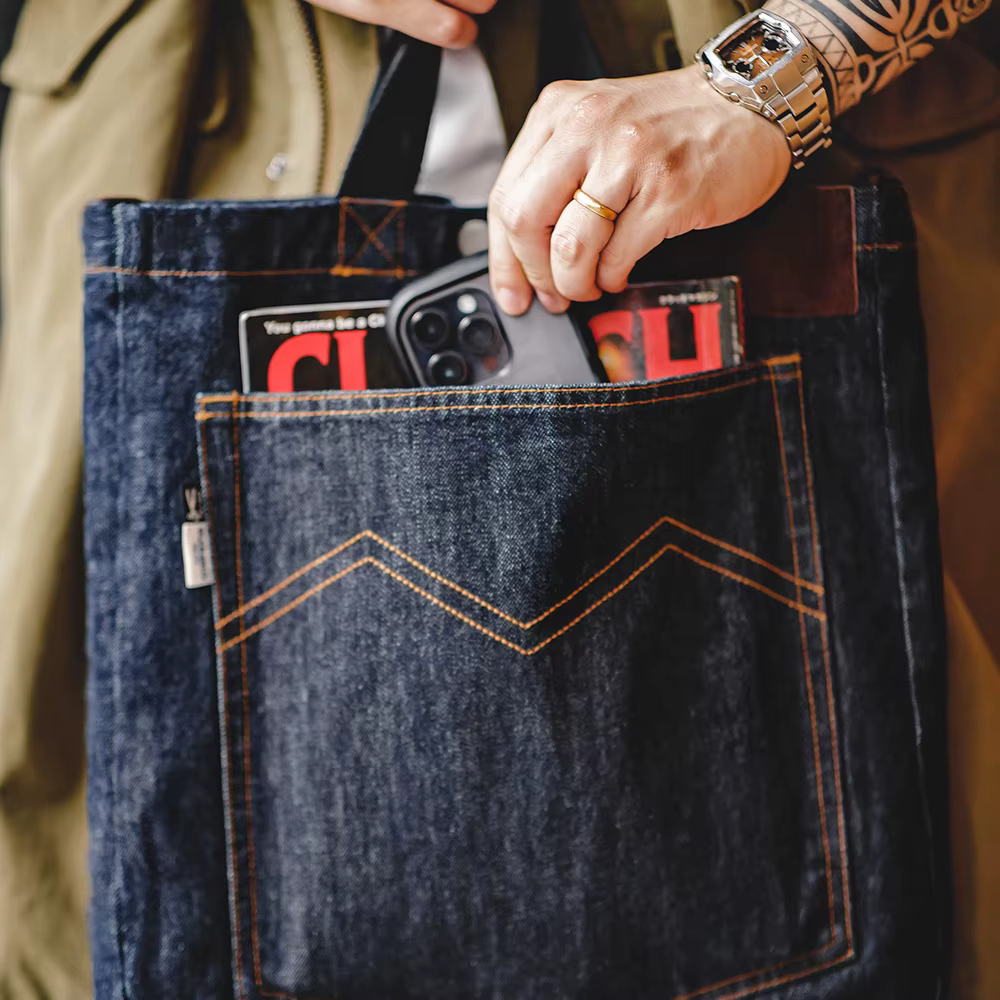 Maden unisexe rétro 14oz Denim sacs simple épaule